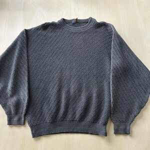Vintage Repp Ltd Sweater Mens Large Gray Herringbone Knit Crewneck Pullover